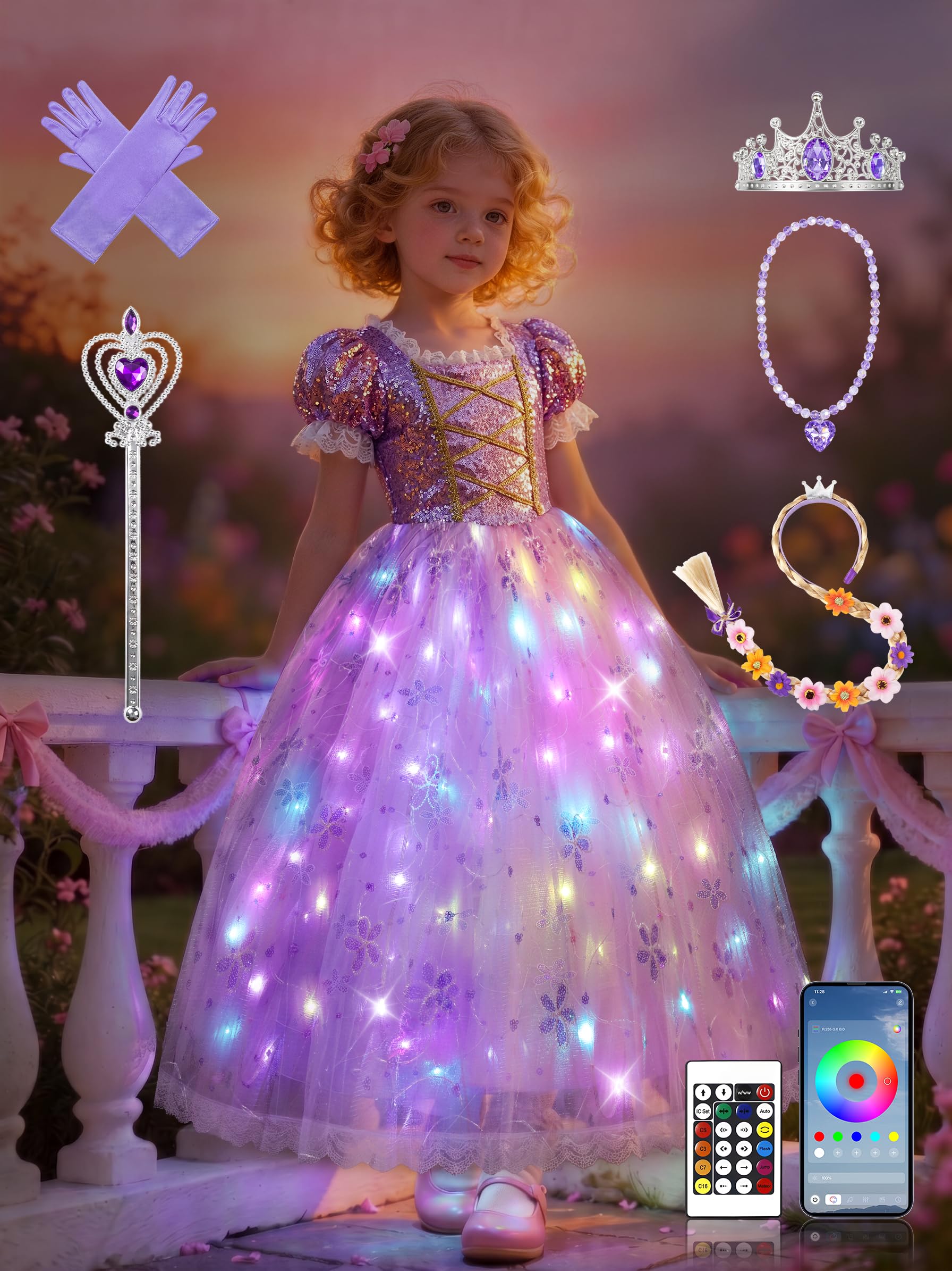 princess dress that lights up Princess Costume for Girls, RGB Light Up Princess Dress Up Syncs Music –  Fanci Flair