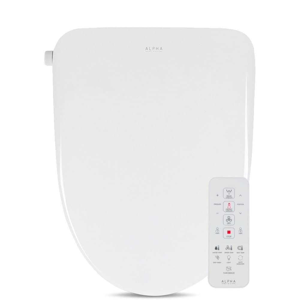 ALPHA BIDET UX Pearl Bidet Toilet Seat in Elongated White | Ultra Low Profile | Endless Warm Water | Arced Stainless Steel Nozzle | LED Nightlight | Dryer | Deodorizer | 3 Year Warranty
