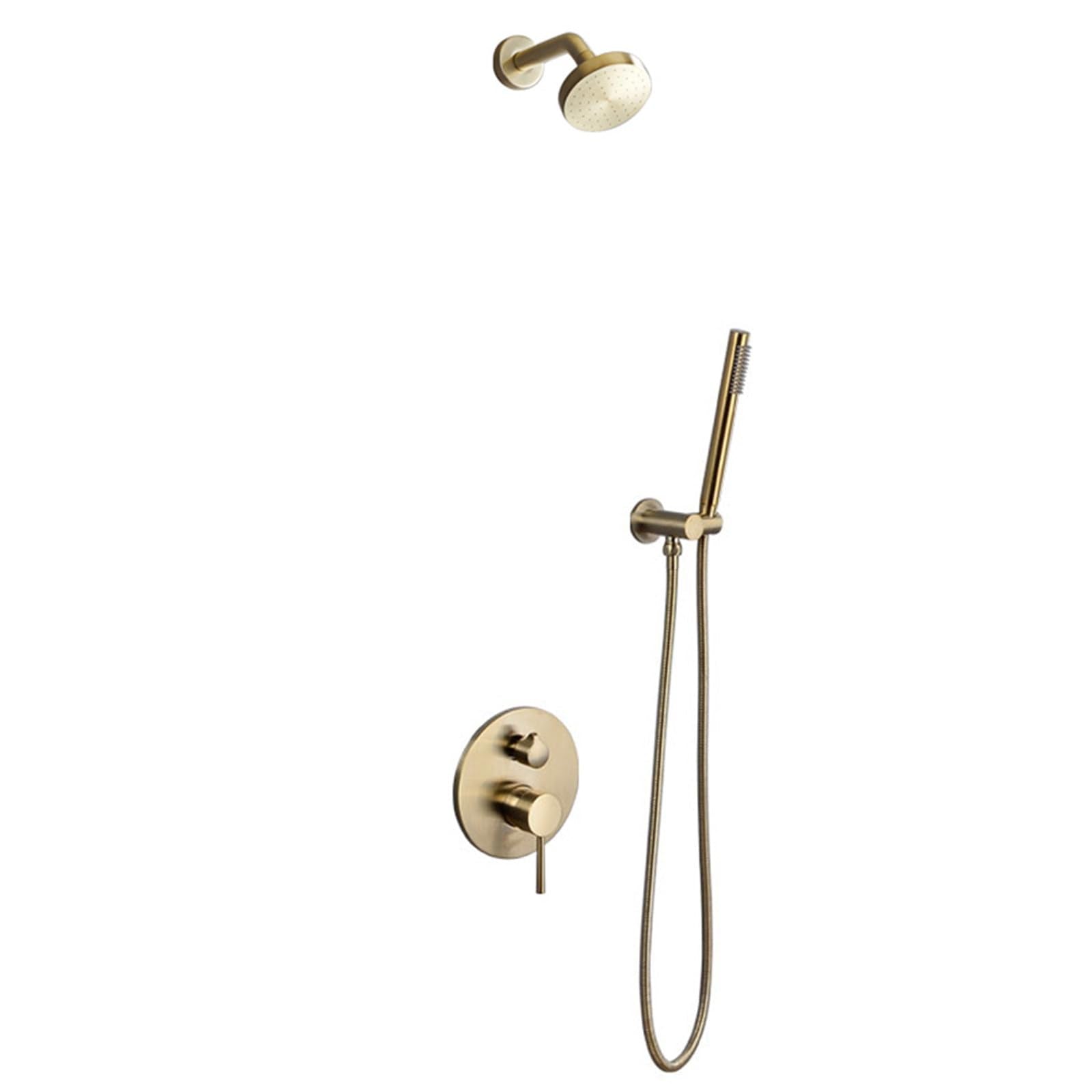 Rain Shower System, Brushed Gold Bathroom Shower Faucet Set 2 Functions Shower Fixtures Brass Shower Mixer Set Shower Kit with Shower Valves with Shower Head and Handheld