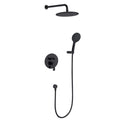Shower Faucet Set Brass Bathroom Shower System Combo Set 9 Inch Rainfall Shower Head with 3 Setting Handheld Shower, Wall Mount Single Handle Shower Fixture with Embedded Box (Black)