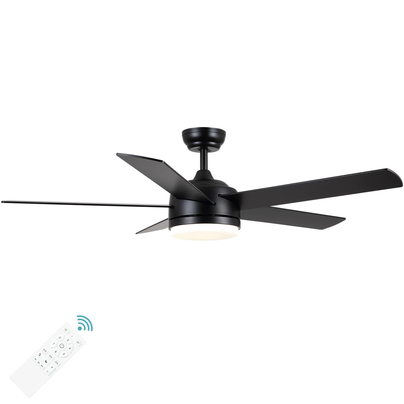 YUHAO 52 Inch Black Ceiling Fan with Light and Remote Control.Noiseless,Dimmable,3CCT,6 Speeds Reversible, DC Ceiling Fans for Indoor or Covered Outdoor Use.ETL Listed