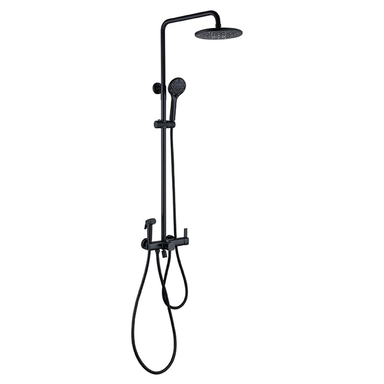 Matte Black Exposed Shower System,Bathroom Shower Fixture with Brass Valve,Wall Mounted Shower Faucet Set with Height Adjustable Rain Shower Head,Hand Shower,Bidet Sprayer