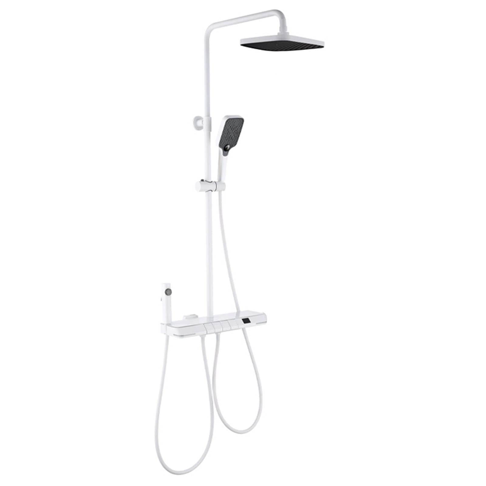 Shower System Digital Display Shower Faucet Set with Ambient Light Wall Mounted Shower Fixture with Rain Shower Head & 3-Mode Hand Shower for Bathroom,High Adjustable (White)