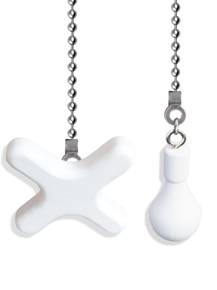 2 Pack Ceiling Fan Pull Chains, 12-inch Beaded Ball Extension Chains with White Wooden Decorative Pendant for Ceiling Light Lamp Fan Chain (Silver)