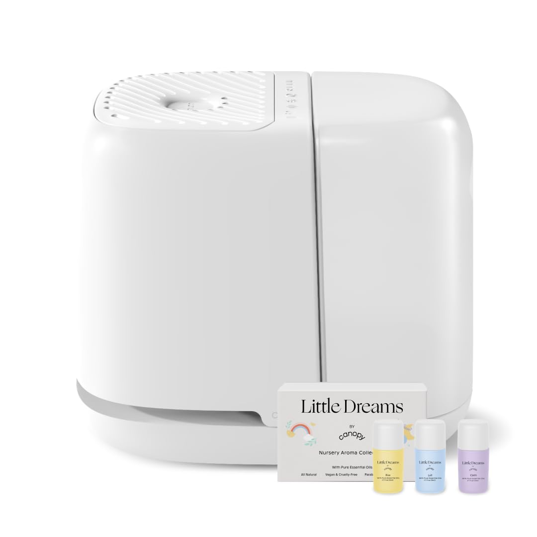 Canopy Nursery Humidifier 2.0, White, 36 HR Run Time, 2.5L Capacity Tank - Sleep Lights, White Noise, Clean Aroma Diffusion - Promote Deep Sleep & Happy Skin - Humidifier, Filter & Aroma Kit