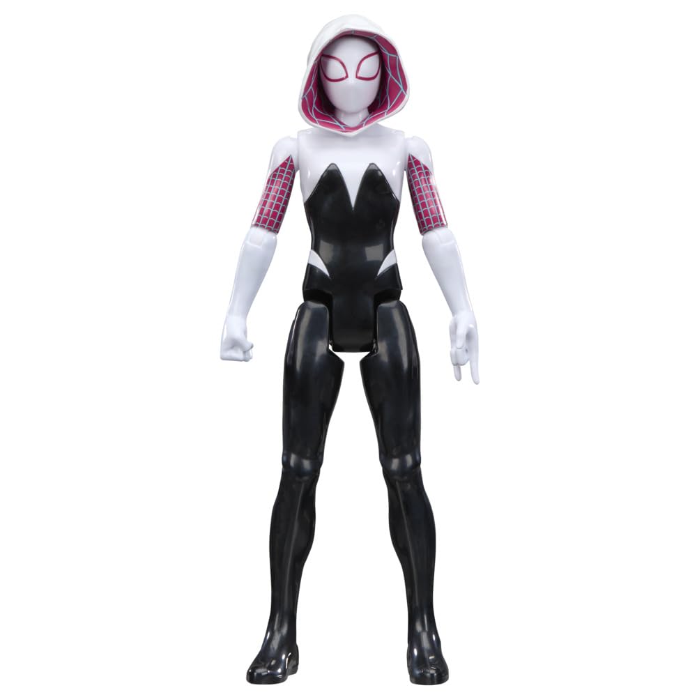 Spider-Man action figure in black and white costume on a white background