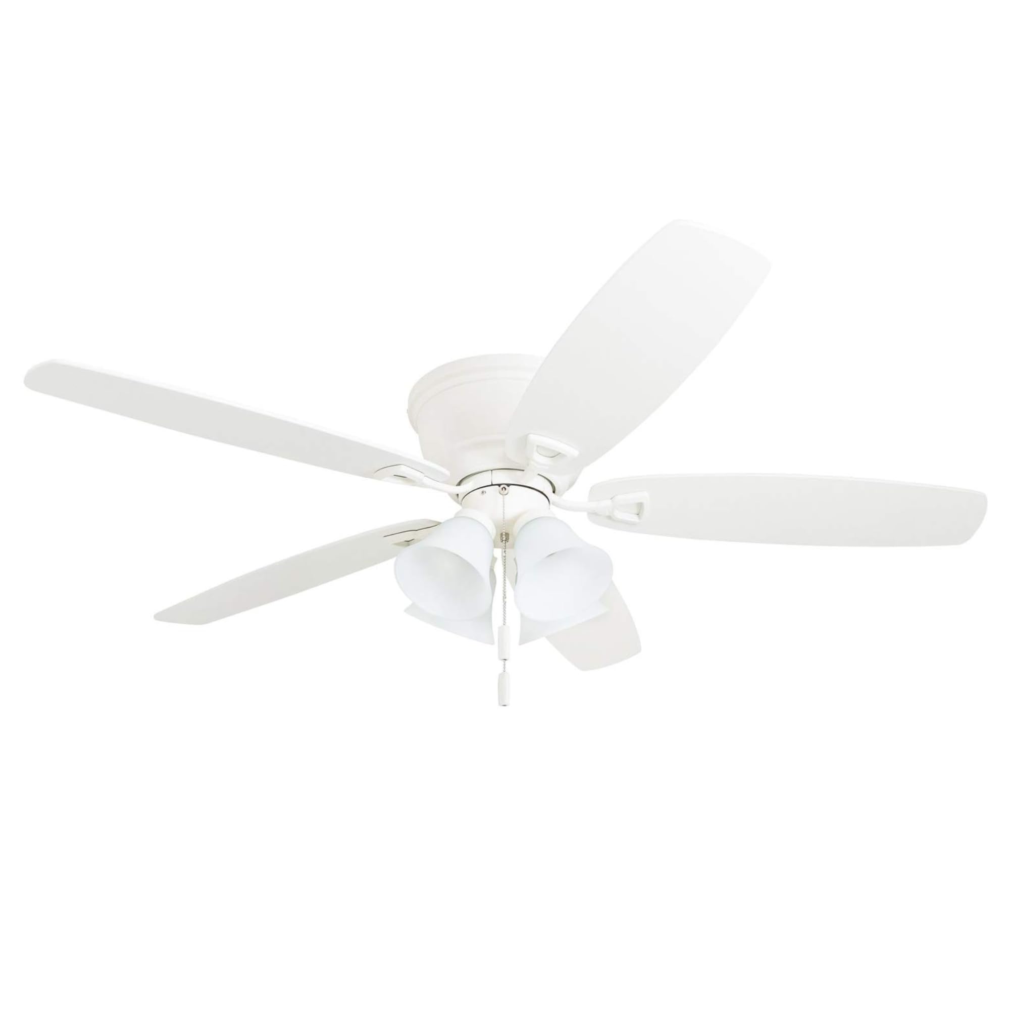 Honeywell Ceiling Fans Glen Alden, 52 Inch Classic Flush Mount Indoor LED Ceiling Fan with Light, Pull Chain, Quick-2-Hang Dual Finish Blades, Reversible Motor - 50520-01 (White)
