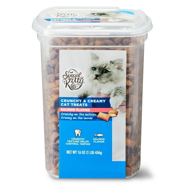 Crunchy & Creamy Cat Treats, Salmon Flavor, 16 oz, Provides 100% Complete and Balanced Nutrition for Adult Cats