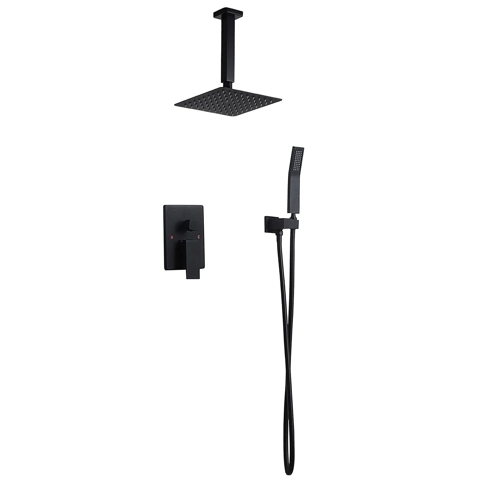 Ceiling Mount Shower System Black, 10" Ultrathin Square Rainfall Shower Head, Luxury Rain Mixer Shower Combo Set, Bathroom Shower Faucet Set