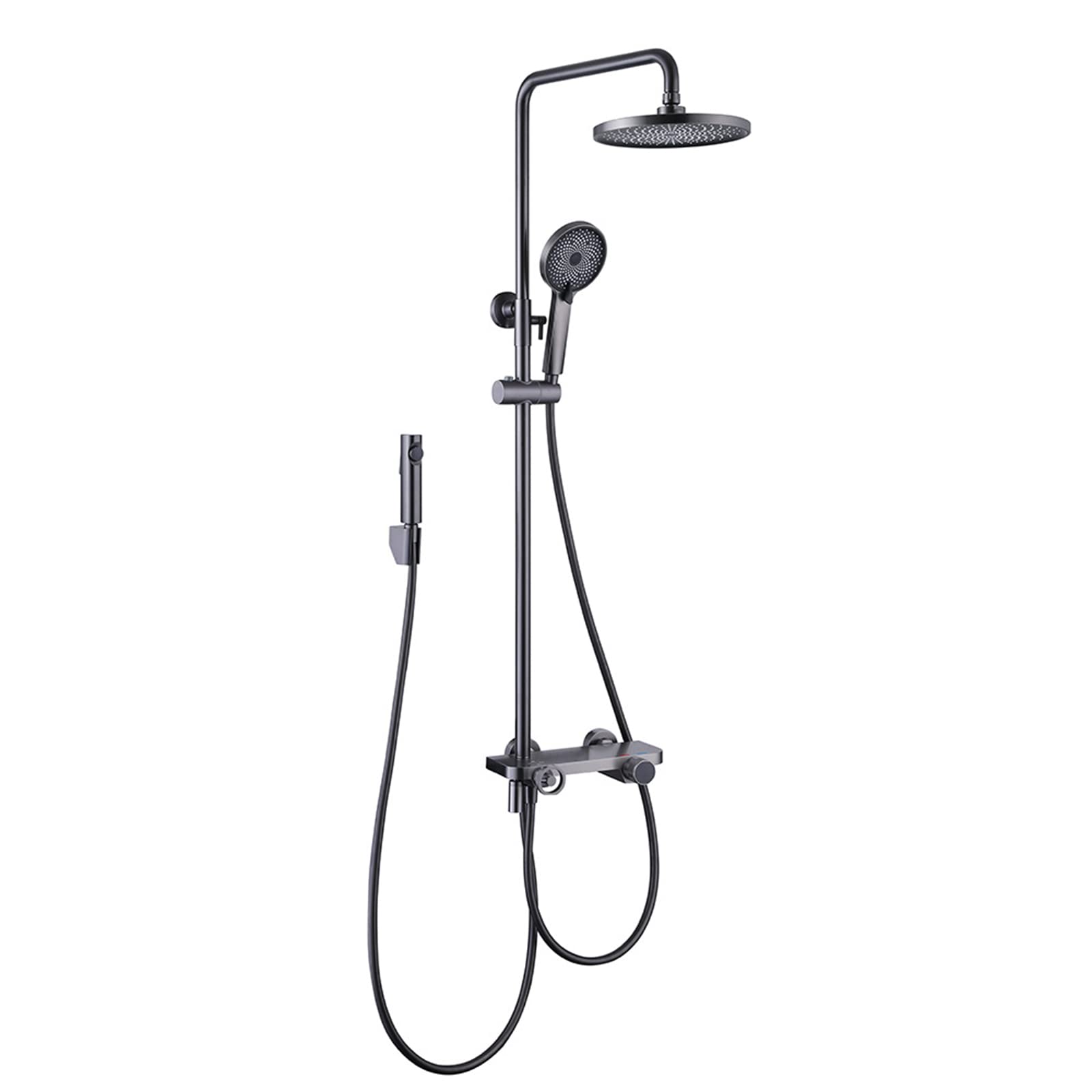 Shower Faucet Set with Digital Display Wall Mount Bathroom Shower System Height Adjustable Stainless Steel Shower Fixture (Grey), Gray