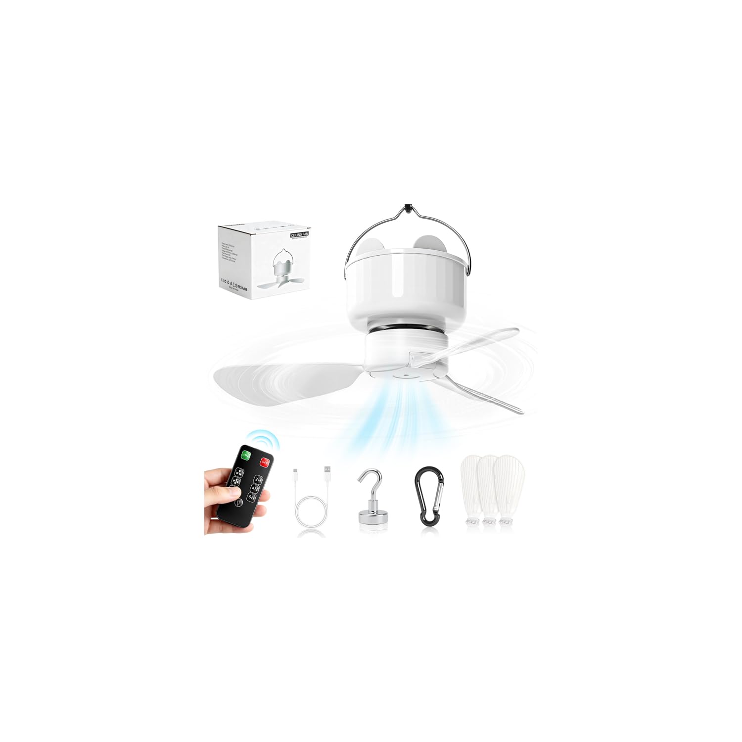 Portable Ceiling Fan for Cruise Magnetic Ceiling Fan Light & Remote Magnetic Fan for Cruise Ship Cabin Approved, Cruise Portable Fan - 3 Speed Breeze & Timer for Cabin Ceiling, Bedroom, Travel