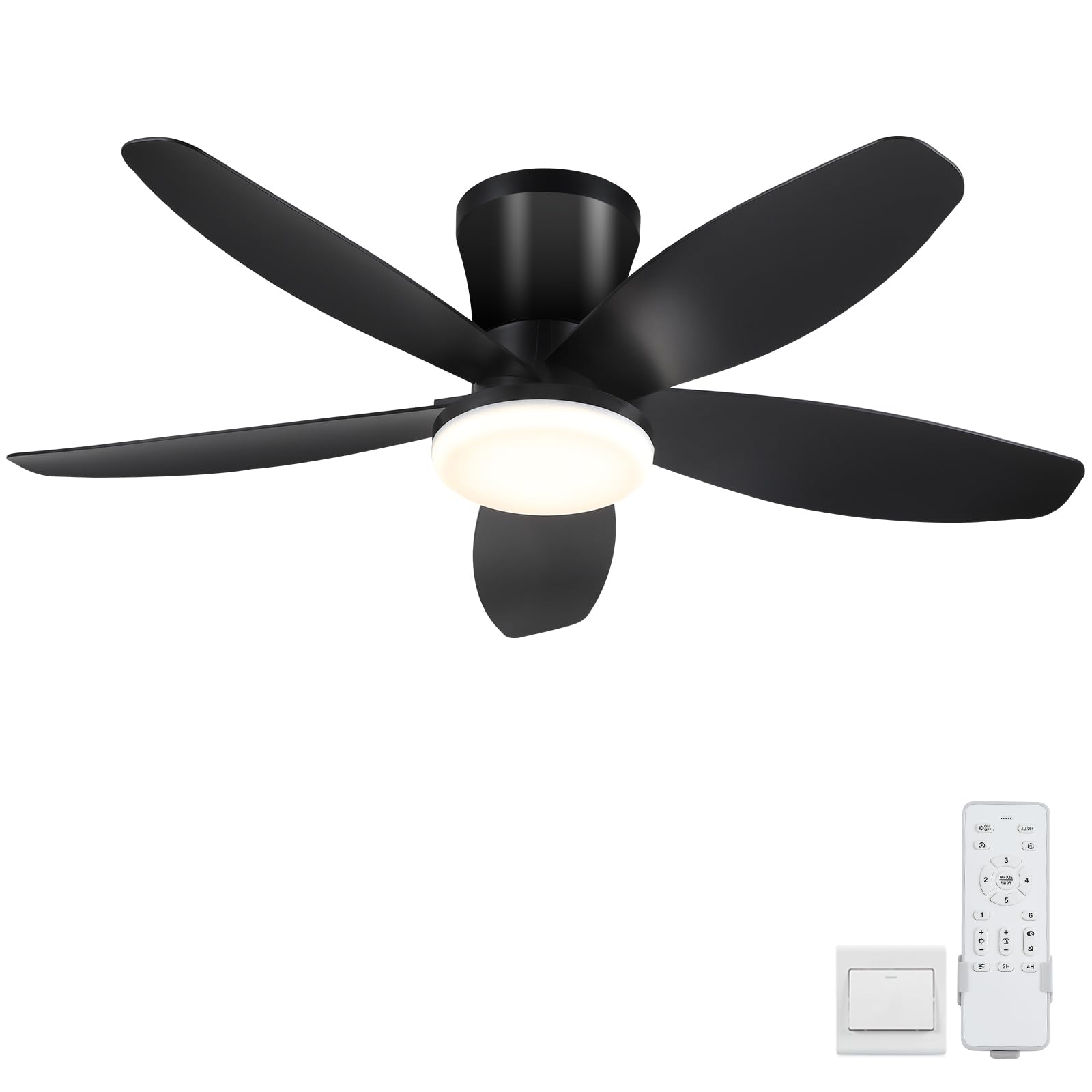 Surtime Ceiling Fans with Lights-36 Low Profile Ceiling Fan with Light and Remote Control,Flush Mount,DC Reversible,LED Dimmable Blakc Ceiling Fans for Bedroom,Indoor/Outdoor Patio Use