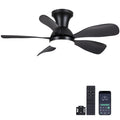 NKPU 33Inch Black Low Profile Ceiling Fans with Lights and Remote/APP Control, Reversible DC Motor, 6 Speeds, Modern Flush Mount Ceiling Fan with 5 Blades for Outdoor Patio,Small Room,Bedroom