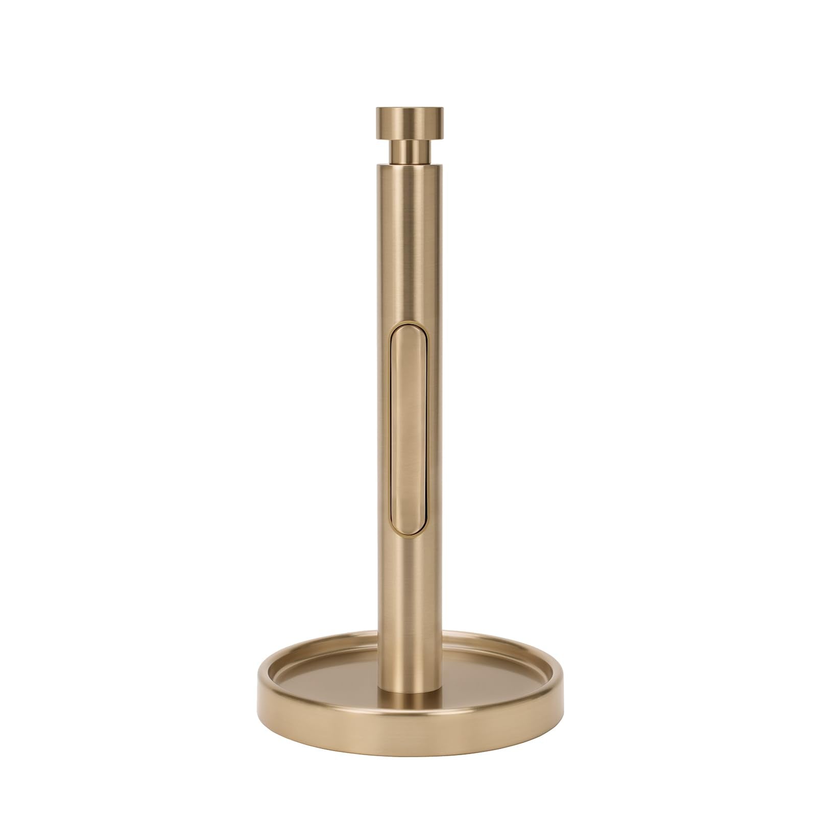 Ivilon Countertop Paper Towel Holder - Weighted Heavy Duty Steel Stand with Non-Slip Base for a Steady One-Handed One Sheet Tear - Fits All Rolls - Warm Gold