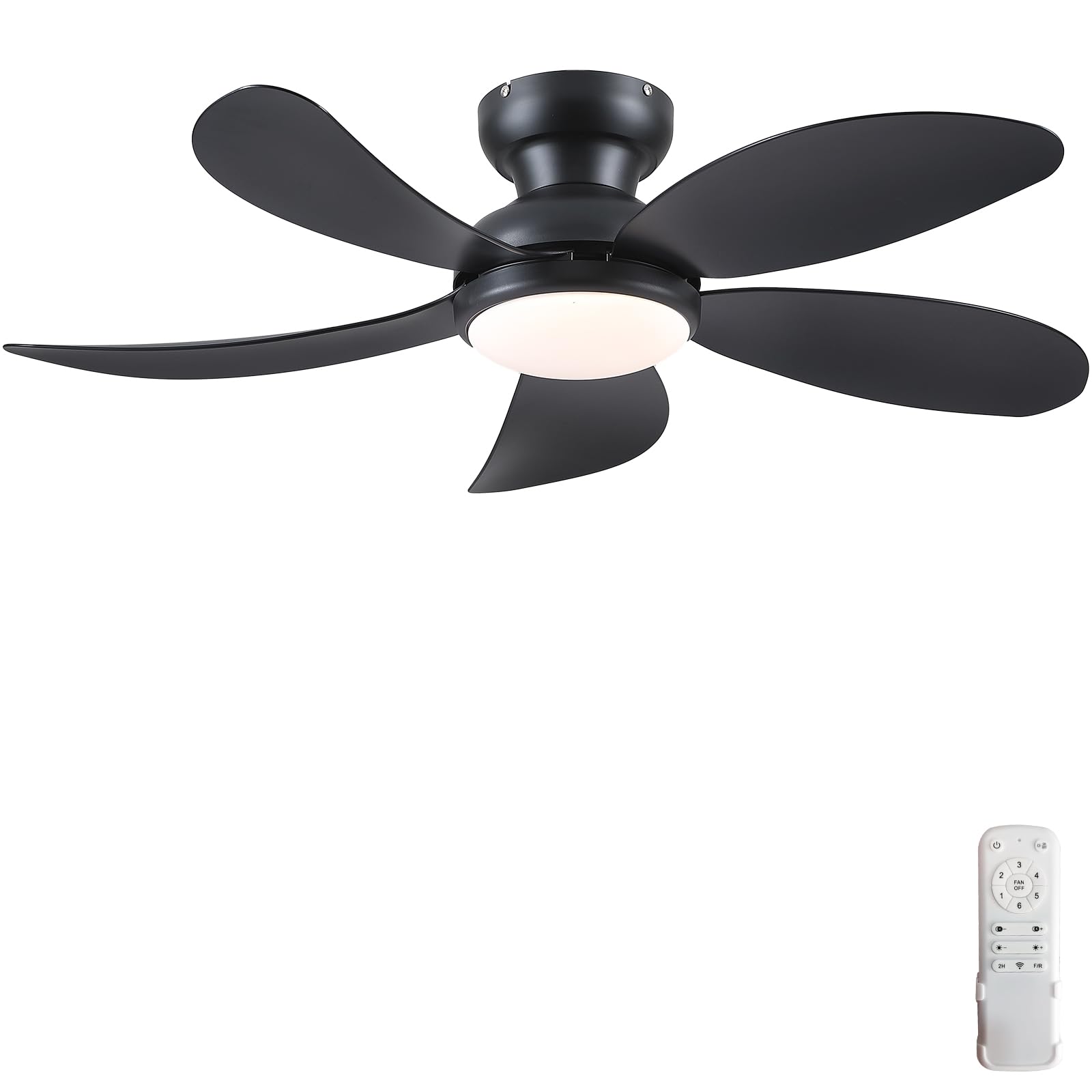 PHORUS 42" Black Low Profile Ceiling Fans with Lights and Remote,Small Flush Mount Ceiling Fans with Quiet Reversible DC Motor, Dimmable 3 CCT
