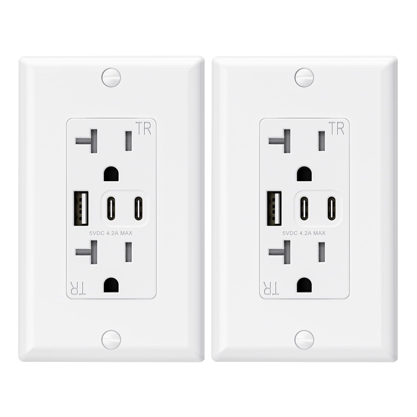 ELEGRP USB Outlets, 20 Amp Wall Outlet with 3 USB Ports, Dual USB C Ports Outlets, TR Tamper-Resistant USB Outlets Receptacles, Wall Plate Included, UL/CUL Listed, 2 Pack, White