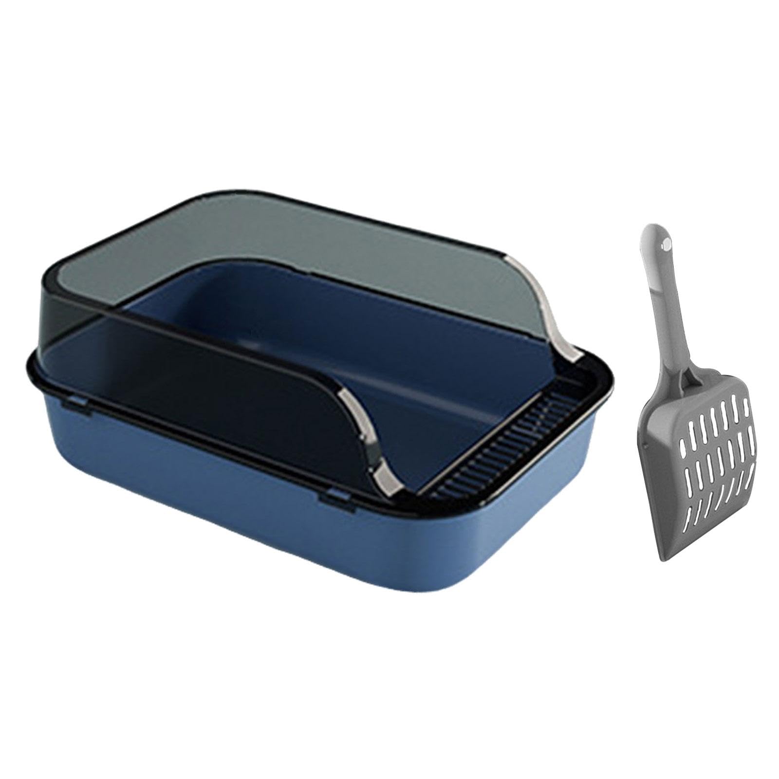 Open Top Cat Litter Box Kitten Toilet Large Cat Sandbox Pet Supplies Cat Litter Container Durable Cat Toilet Pet Litter Tray for Indoor Cats, Blue