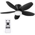 35 Inch Small Ceiling Fan with Remote Control and Dimmable LED Lights, DC Reversible 6-Speed Low Profile Fan Light, Modern Flush Mount Fans for Bedroom Living Room Indoor/Outdoor, Black
