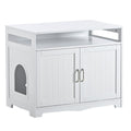 31.5" L White Cat Litter Box Enclosure with Hidden Plug & 2 Doors, Indoor Large Cat Washroom Storage Bench Side Table