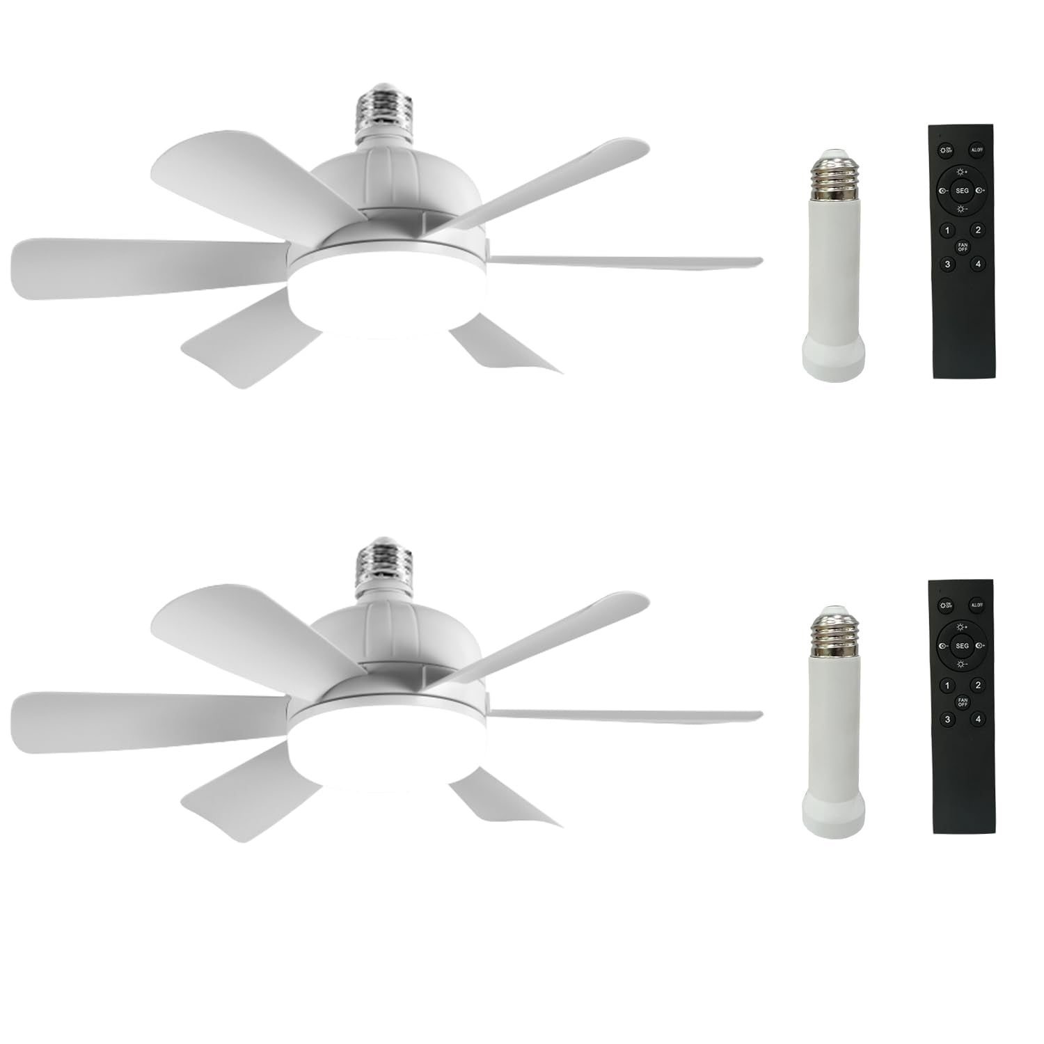 2Pack Socket Fan Light, LED Socket Ceiling Fans with Lights and Remote, 18 Inch Low Profile Screw in Ceiling Fan Light, Dimmable 3000-6500K Fan Light Bulb for Bedroom, Kitchen, Laundry Room, Garage
