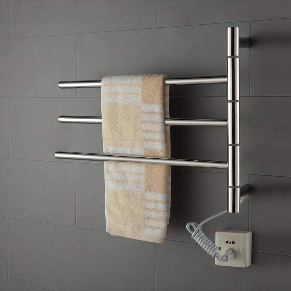 Electric Heated Towel Rack 3-Bar Stainless Steel Wall Mounted Electric Heated Towel Rail Radiator 180° Rotatable Towel Warmer for Bathroom