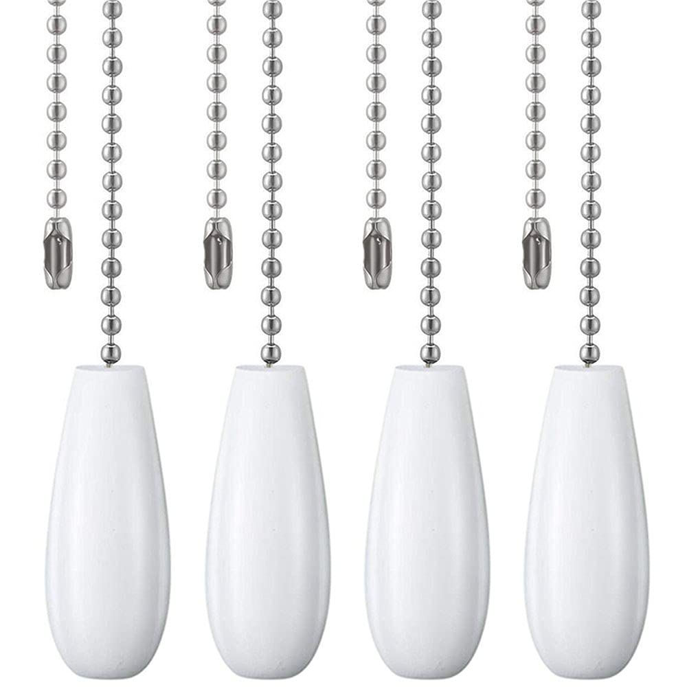 Ceiling Fan Chain Pulls Decorative Extension 12 Inches White Color Wooden Fan Pulls Set Ornaments for Ceiling Light Lamp 4 Pcs ?Nickel