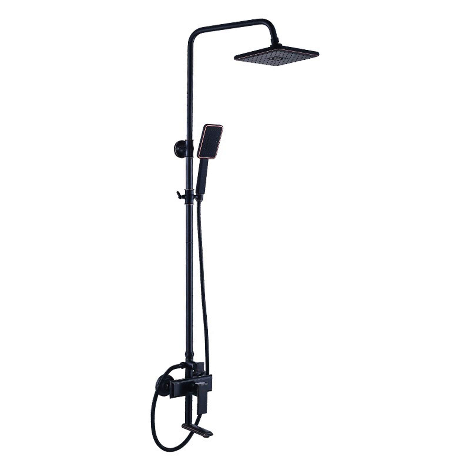 Black Brass Shower System, Wall Mounted Rain Shower Set with Top Outlet Shower Head and Hose, Traditional Shower Mixer Set for Bathroom Hotel