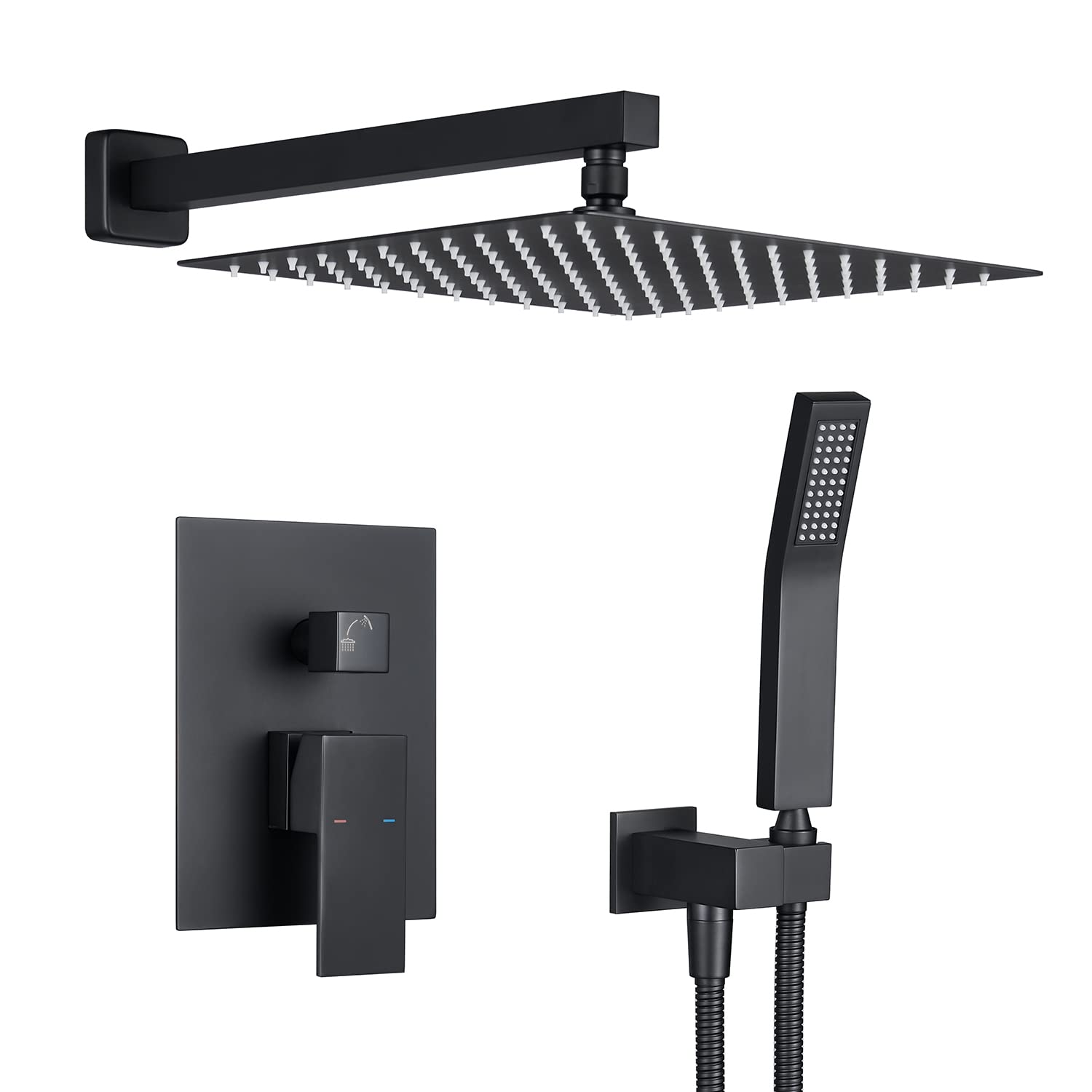 Rain Shower System 12 Inches Shower Combo Set Black Wall Mount Faucet Bathroom Faucets with Rainfall Shower Head and Hand Shower