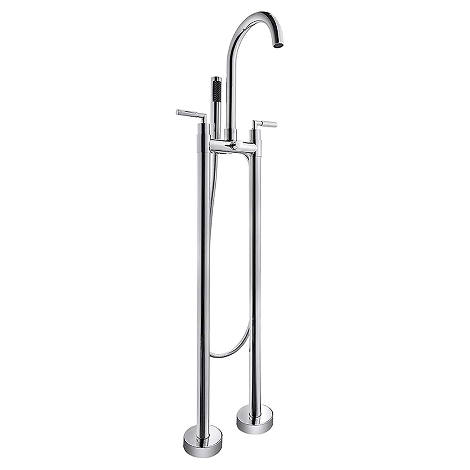 Freestanding Bathtub Faucet Chrome Tub Faucet with Handheld Shower, Brass Tub Filler Faucet Floor Mounted Tub Tap Double Handle Filler Mixer Tap with Swivel Spout for Bathroom