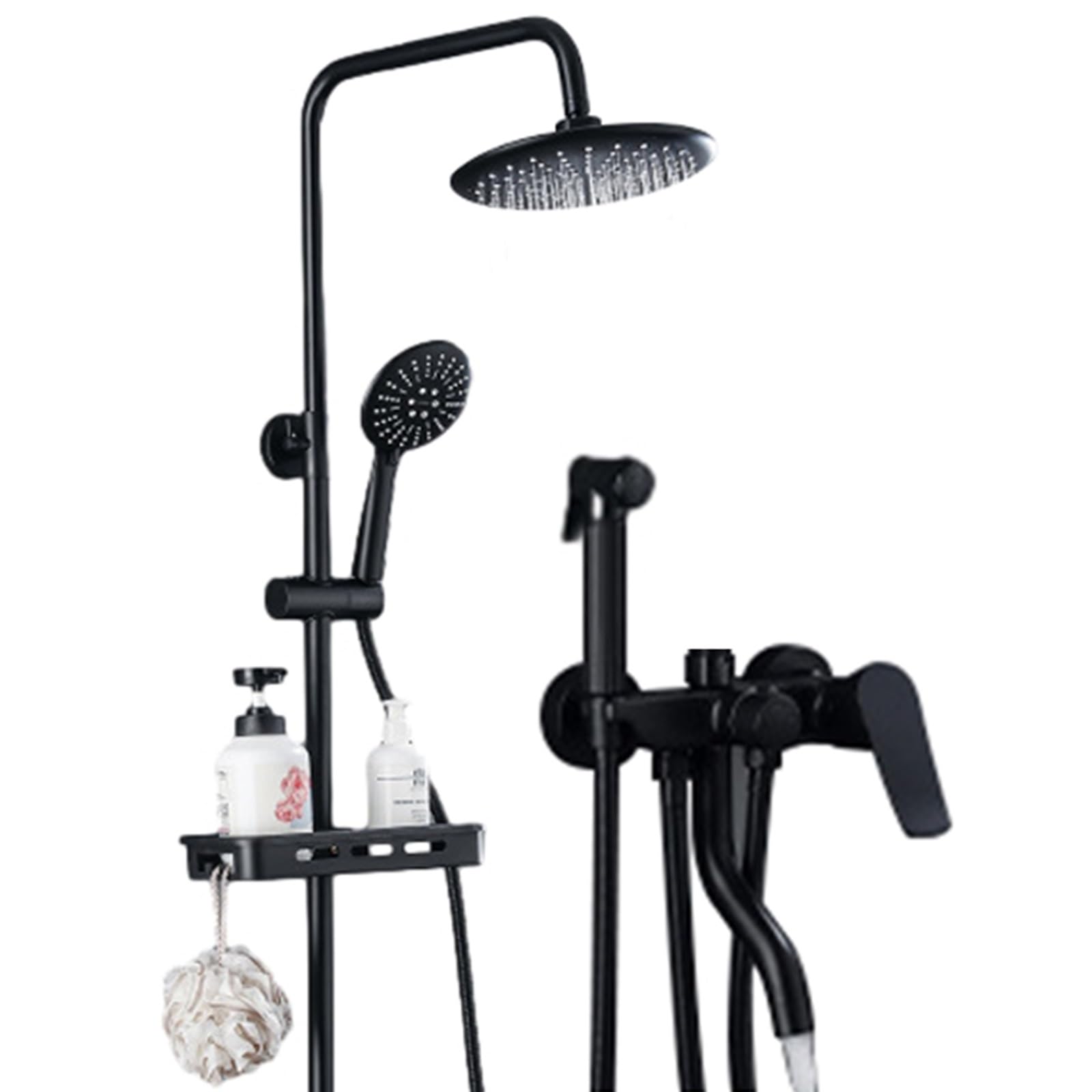 Rainfall Shower System Set Wall Mounted Exposed Rainfall Shower Head with ABS Handheld Spray Bathroom Shower Faucet