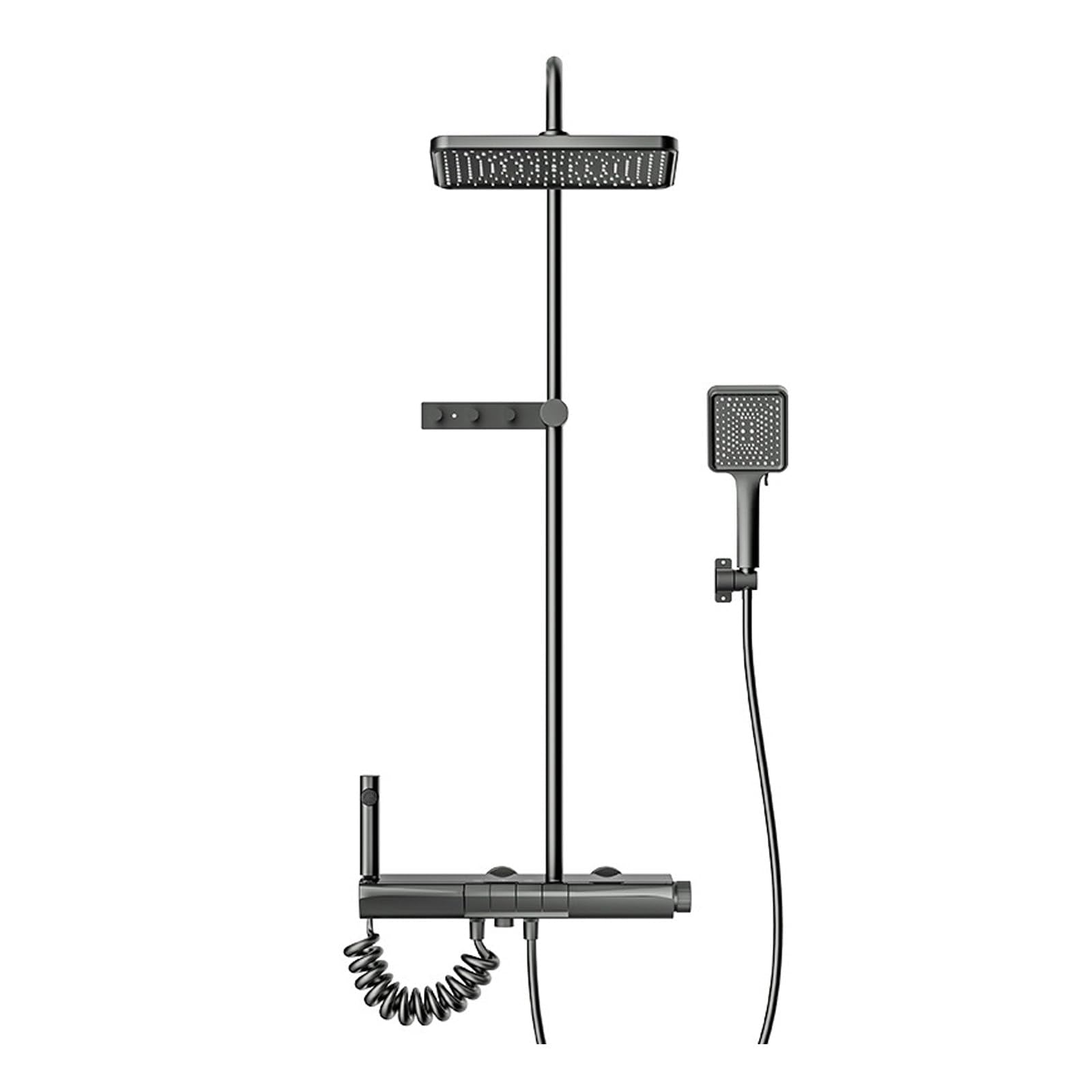 Rain Shower System, LED Digital Display Bathroom Shower Faucet Set 4 Functions Shower Fixtures Wall Mounted Shower Kit with Rain Shower Head, Handheld Shower Head, Tub Spout, Bidet