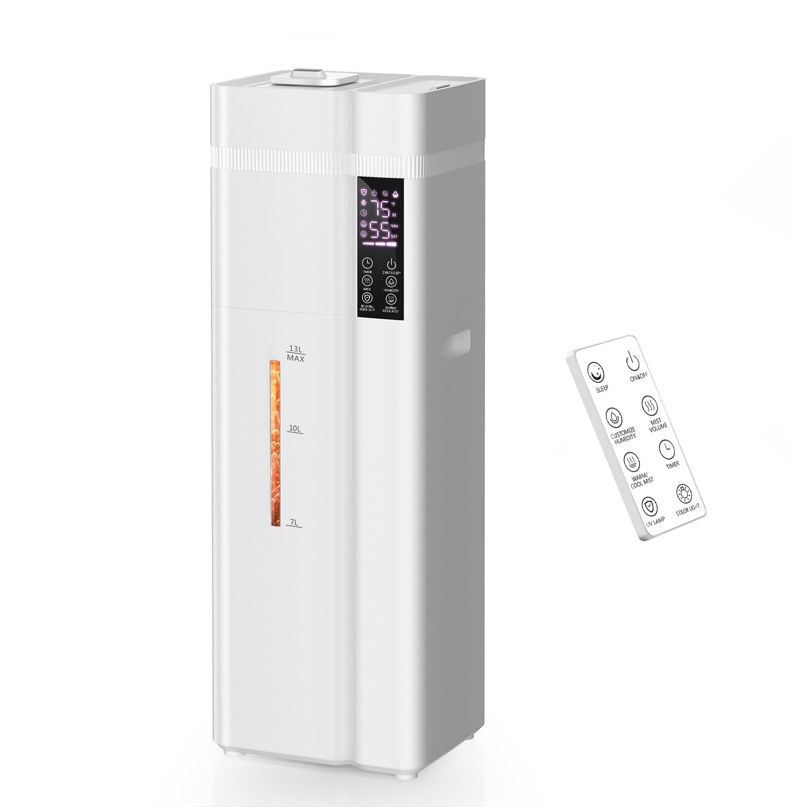 13L/3.4Gal Humidifiers for Bedroom, Ultrasonic Warm & Cool Mist Humidifier Large Room, Covers 800ft², 72H Runtime, 24H Timer, 3 Mist Modes Top Fill Quiet Humidifiers for Home, Office, White
