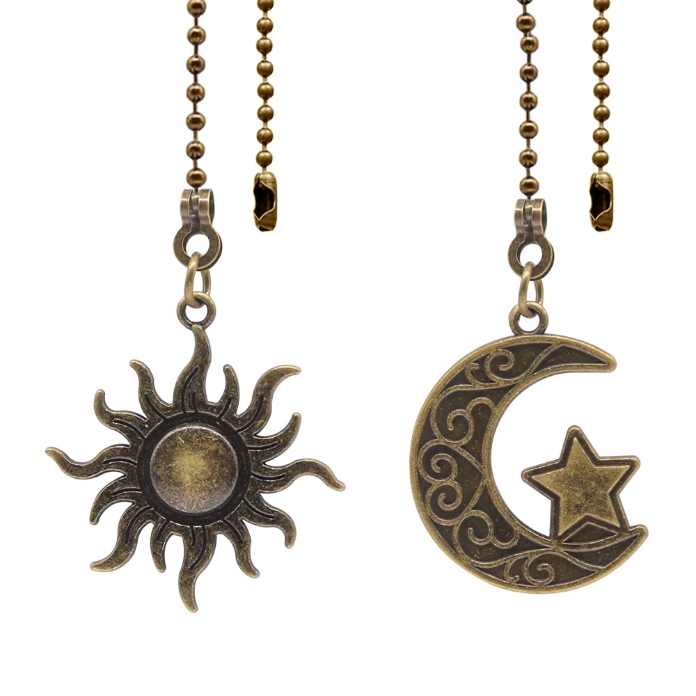 Ceiling Fan Pull Chain Set Decorative Totem Bohemia Pull Chain Pendant Extension 12 Inches Lighting Fan Beaded Ball Fan Pull Chain Extender Ornament with Connector Moon and Sun (Copper)