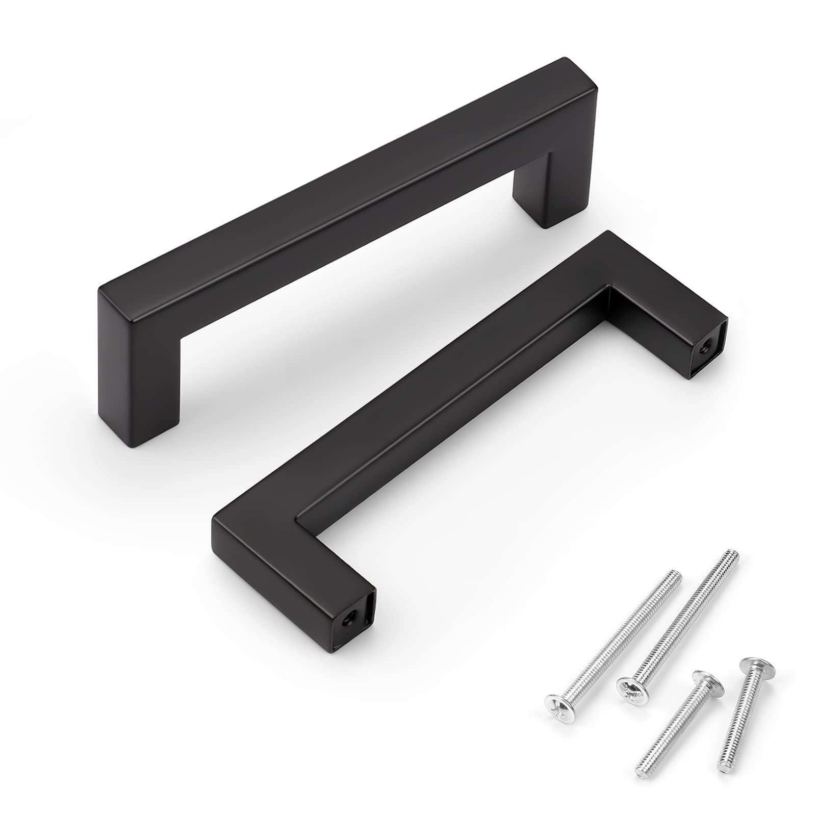 KNOBWELL 6 Pack 4 inch 102mm Black Kitchen Cabinet, Stainless Steel Cupboard Door Handles Pulls for Vanity Chest Nightstand Drawer Dresser - Hole Distance 102mm, Overall Length 114mm
