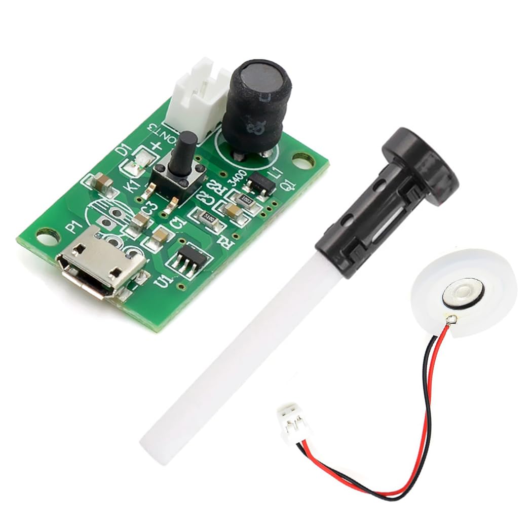HiLetgo Mini Air Humidifier DIY Kit USB Mist Maker Moisture Spray Fogger Atomizer Mini Oscillator with Switch Timer Function with Cotton Swab & Stand DC 5V