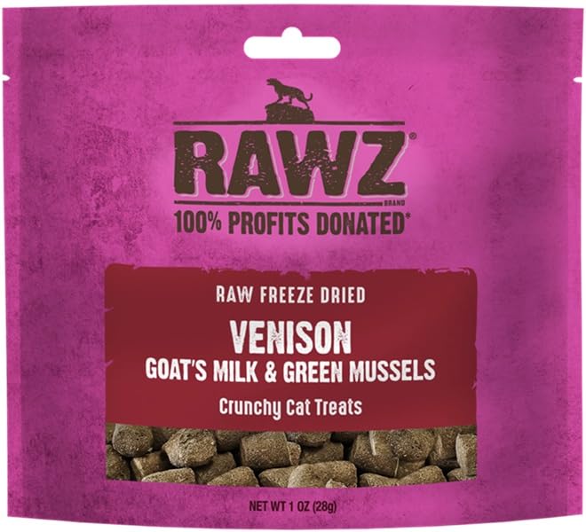 Rawz Raw Freeze Dried Venison, Goat's Milk & Green Mussels Crunchy Cat Treats - 1 Ounce Bag