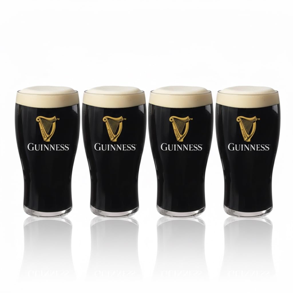 LORD'S ROCKS Guinness Official 20oz Pint Glasses – Set of 4, Branded Tulip Shape Beer Glassware – Classic Irish Pub Style