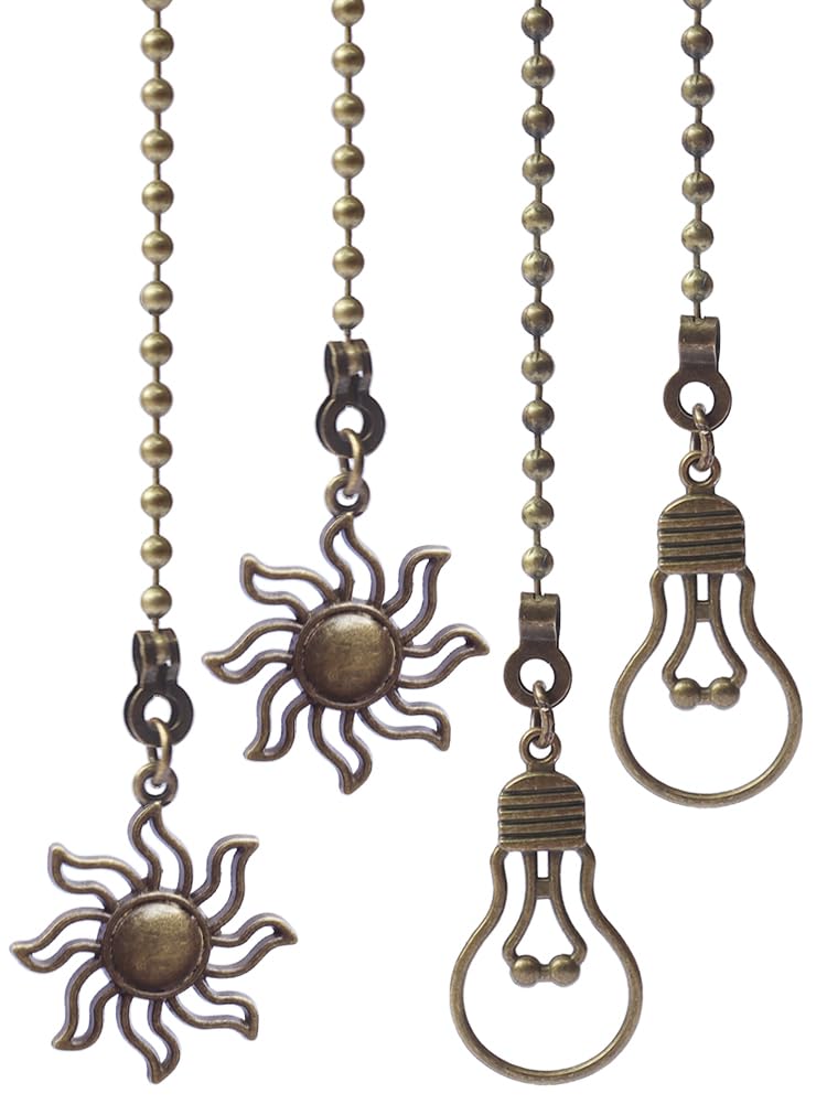 4 Pack Ceiling Fan Pull Chain, 12 Inch Pull Chains Extension, Fan and Bulb Shaped Chain Ornaments (Bronze)