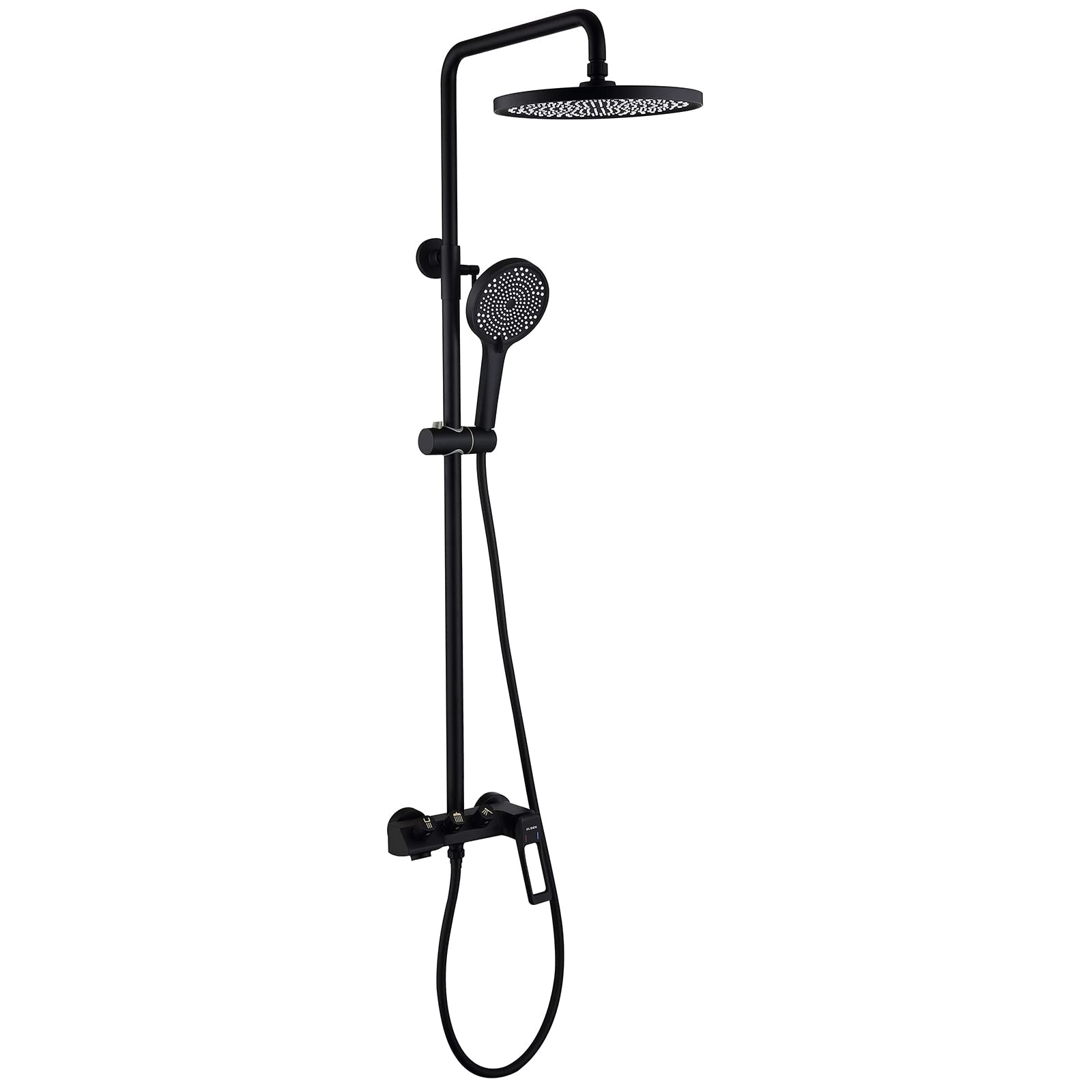 Exposed Shower System Matte Black, Push-Button Shower Faucet Set Bathroom Shower Fixture with Brass Valve,9 Inch Rain Shower Head and 3 Setting Hand Shower