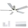 SNJ 52 Inch Brushed Nickel Ceiling Fans with Lights and Remote,Flush Mount Low Profile 5 Blades Ceiling Fan,Dimmable Quiet Reversible DC Motor for,Living Room,Bedroom and Patio