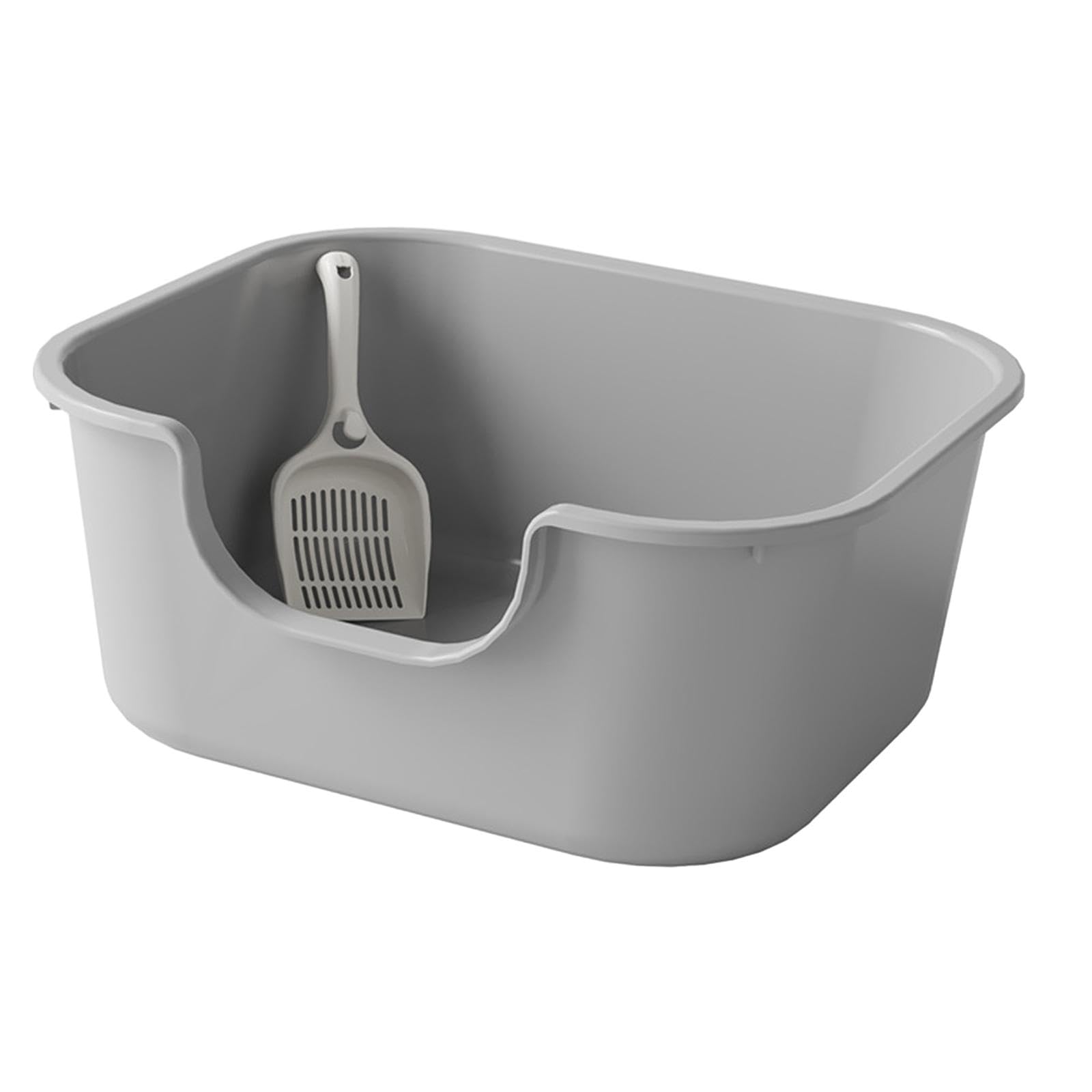 Oversized Open Top Pet Litter Tray with High Sides - Semi Closed Cat Litter Basin Portable Bedpan for Cats- Grey