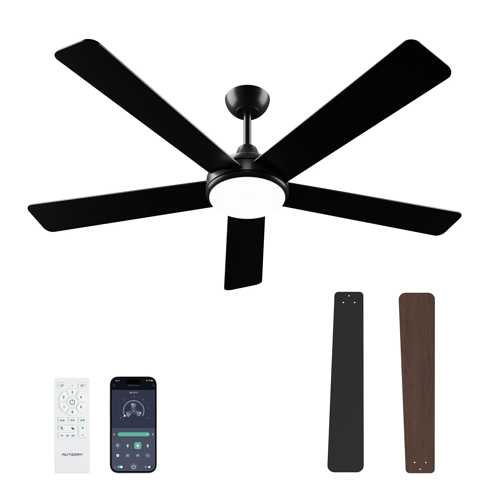 60 Inch Ceiling Fans with Lights and Remote/App Control: Black Ceiling Fan with Light, Quiet Reversible DC Motor, Dimmable Tri-Color LED, Modern Ceiling Fan for Bedroom/Patio, Indoor/Outdoor