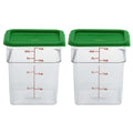 Cambro Food Storage Container with Lid (2 Pack) - Classic Series Square with Green Lid - 4 QT (Quart) - Commercial Grade for Food Prep (Clear)