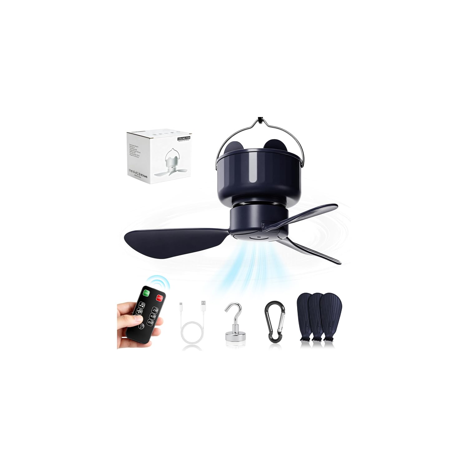 Magnetic Ceiling Fan Portable Ceiling Fan for Cruise Light & Remote Magnetic Fan for Cruise Ship Cabin Approved, Cruise Portable Fan - 3 Speed Breeze & Timer for Cabin Ceiling, Bedroom, Travel