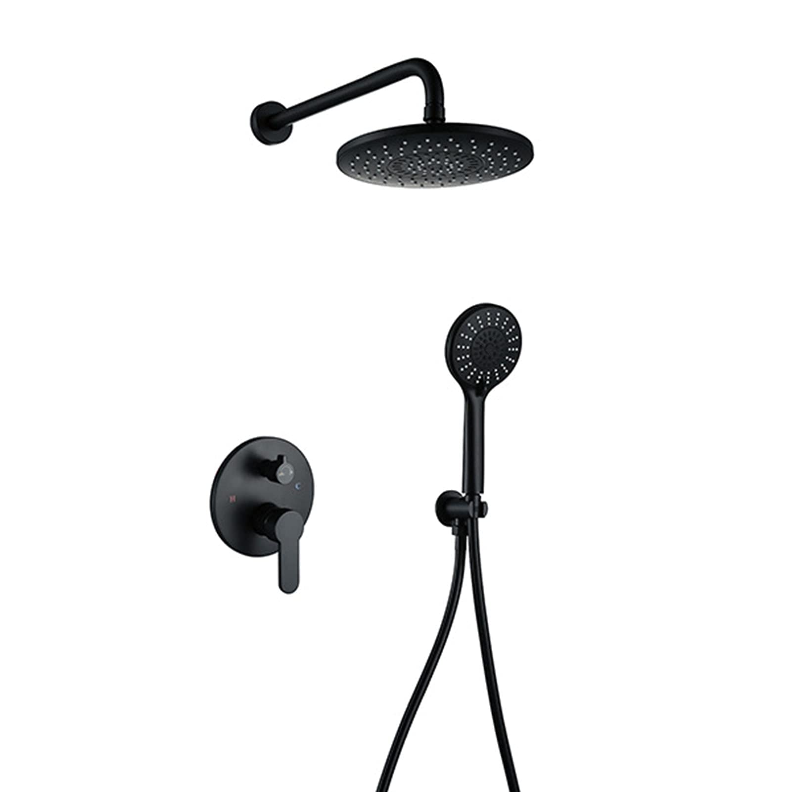 Shower System Black, Wall Mounted Bathroom Shower Faucet Set with High Pressure 8" Rain Shower Head and 5-Setting Handheld Shower Head Set