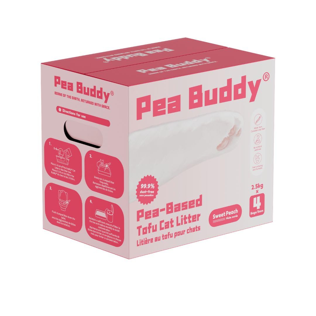 Pea Based Cat Litter, Dust Free Cat Litter, Low Tracking, and Natural Odor Control, Scented and Unscented (4 Pack (1 Case), Sweet Peach)