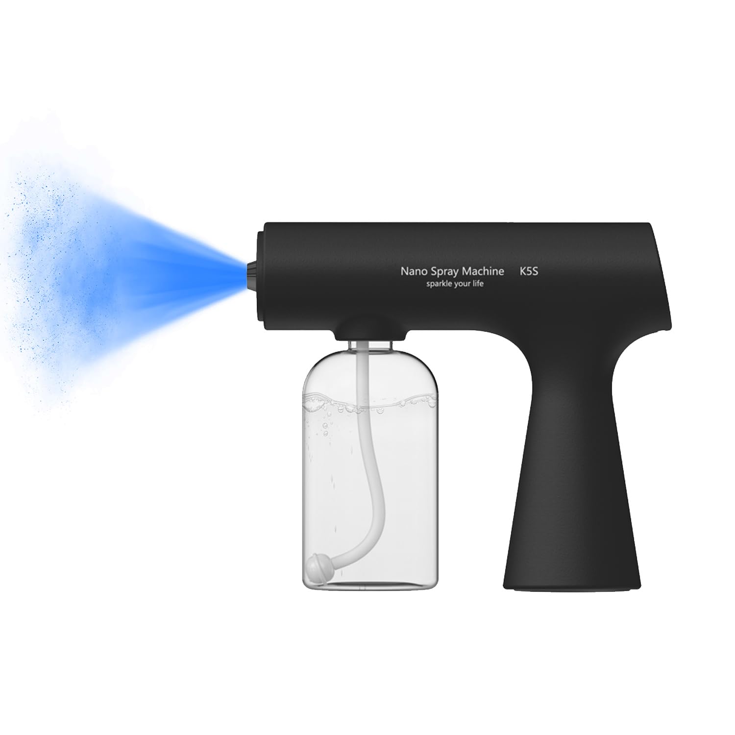 Handheld Rechargeable ULV Nano Mist Mister with Blue Light Electrostatic Technology, Portable Barbershop Humidifier for Hair Salons, Home, Office & Car Wireless Atomizer for Air Refresh(K5SPro Black)