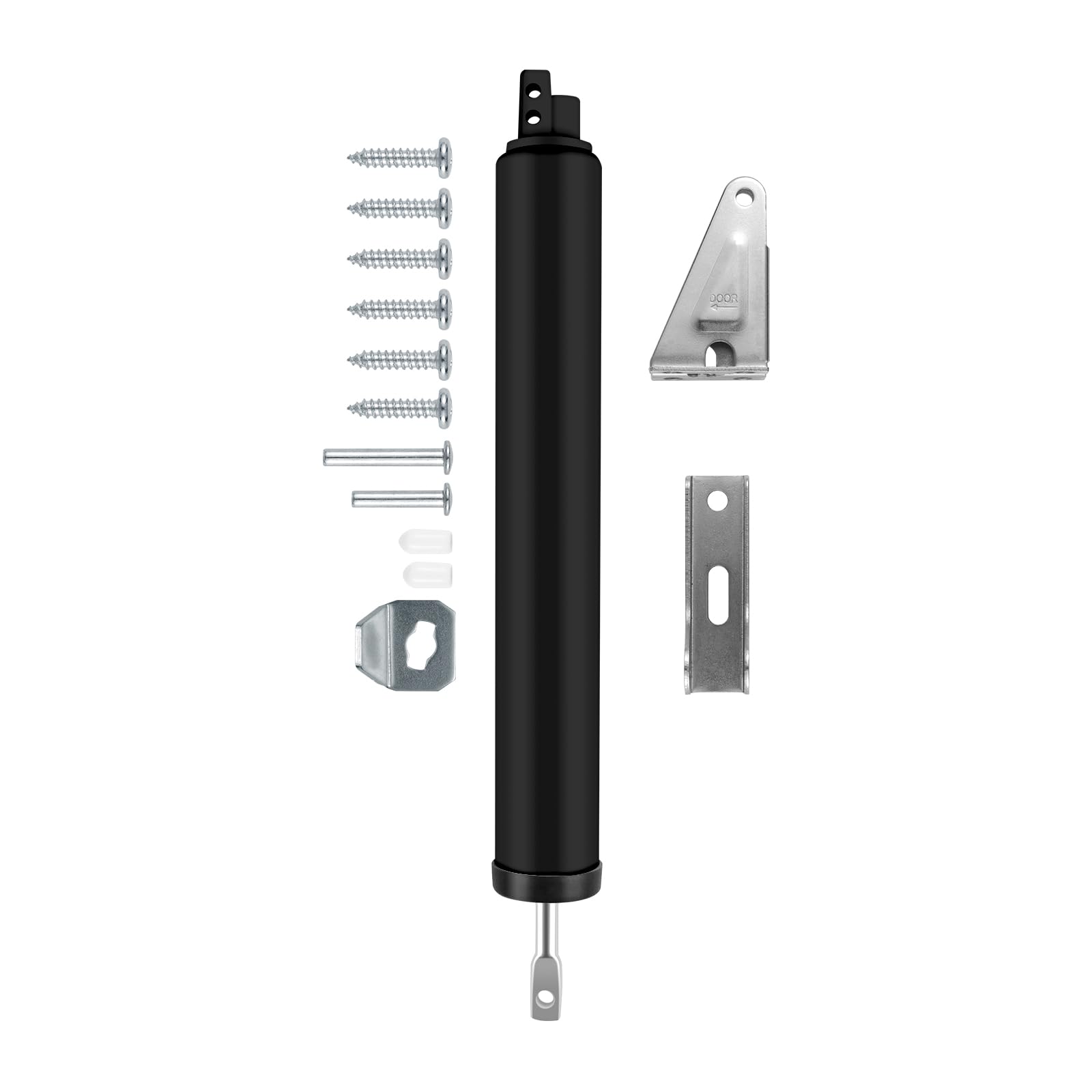 Screen and Storm Door Closer Kit, Heavy Duty Pneumatic Screen and Storm Door Closer, Screen and Storm Door Push Button Latch Set Replacement Kit, Adjust Smooth Closing Speed (Black)