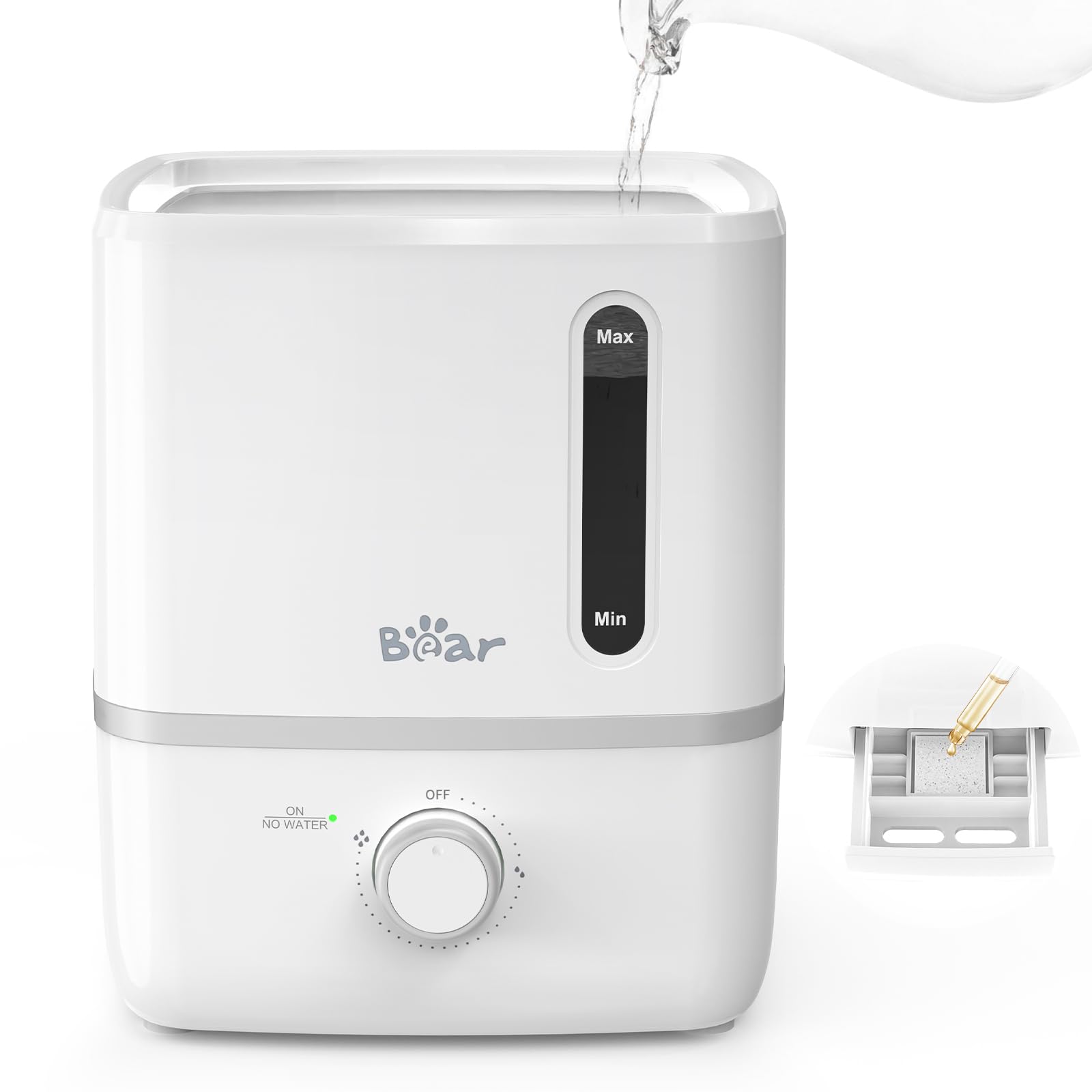 Bear Humidifiers for Bedroom, 2.5L Cool Mist Humidifiers and Oil Diffuser, Quiet Rapid humidifiers for Home Whole House, with Adjustable Mist Output and Auto Shut-off, White