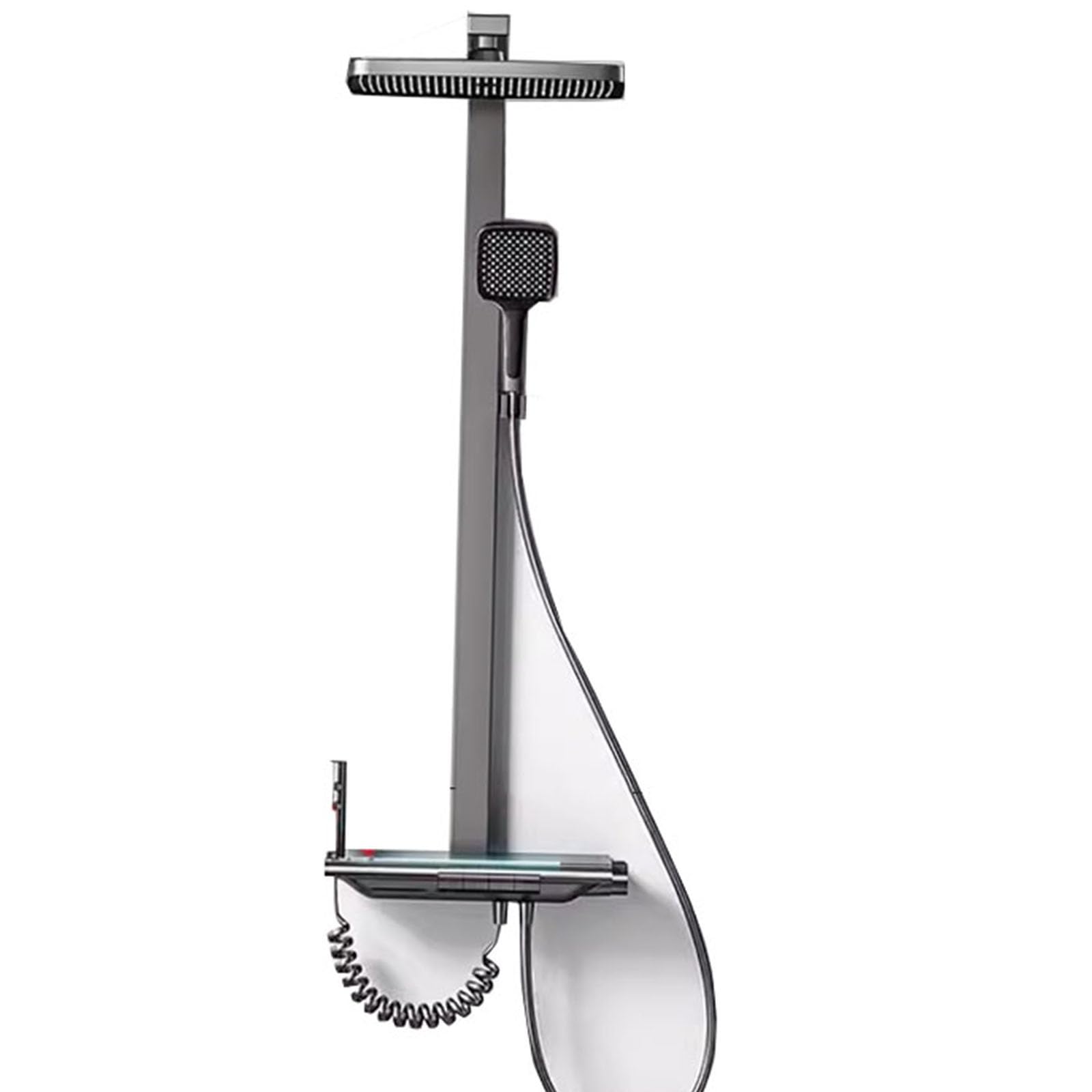 Shower System, Wall Mount Piano Keys, LED Water Temperature Digital Display, Ambient Light, Adjustable Temperature, Large Storage Platform (Gray Constant Temperature)